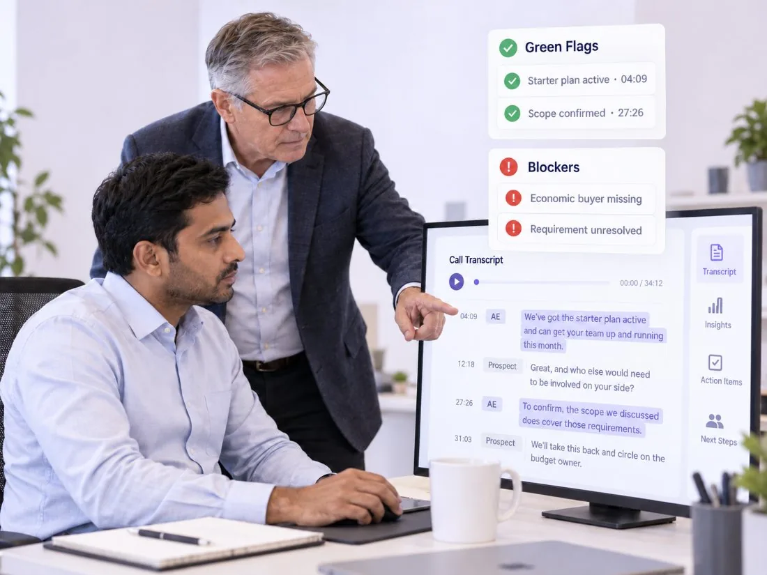 Green flags and blockers linked to moments in the customer call
