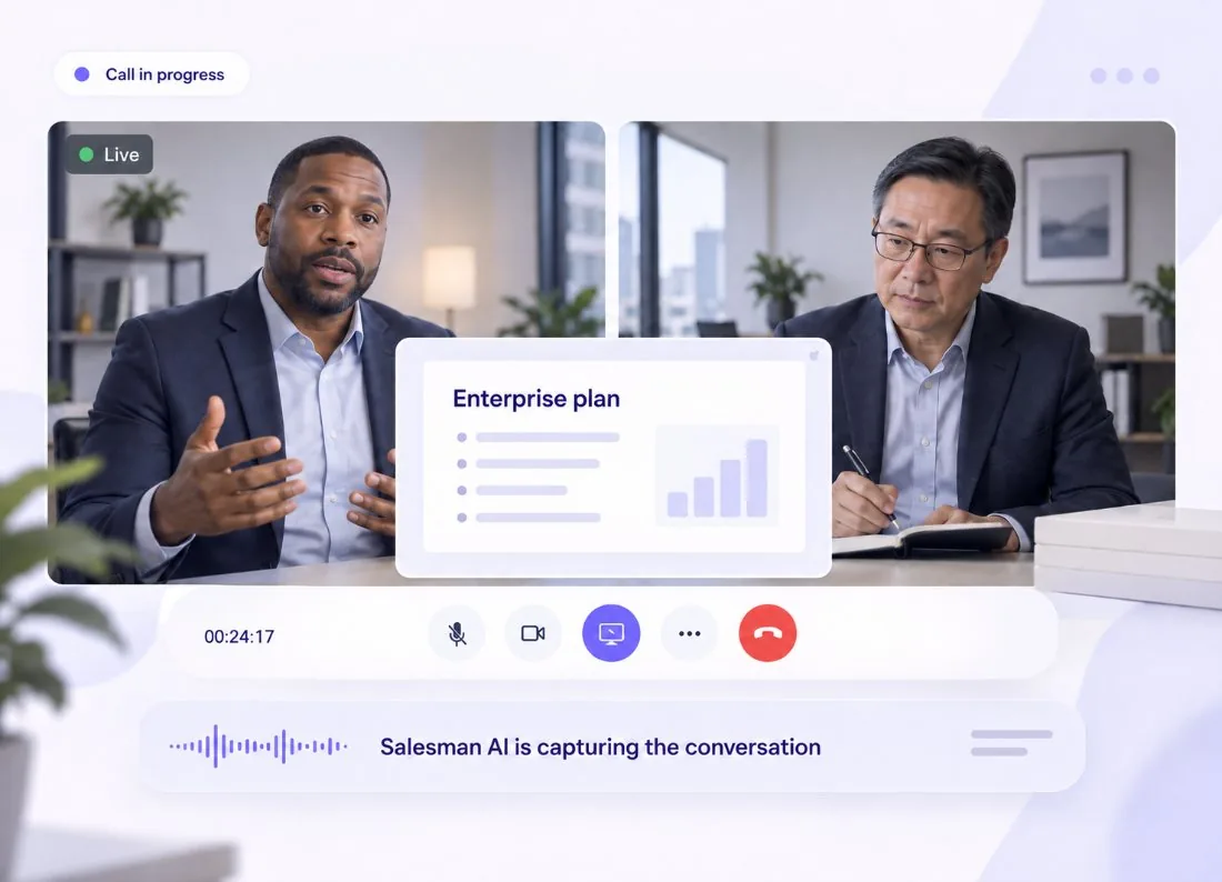 Customer meeting being captured and transcribed by Salesman AI