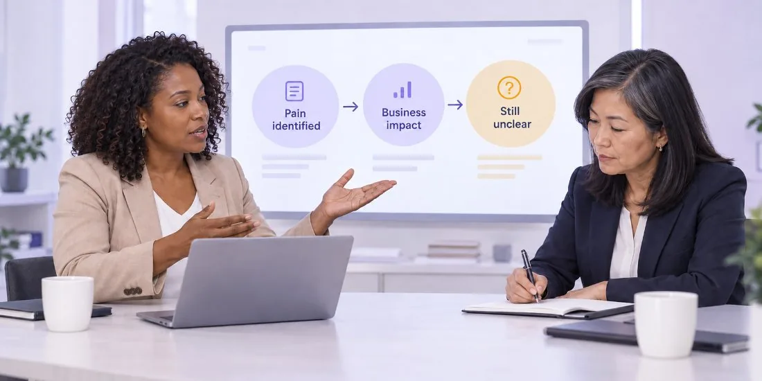 Discovery report showing pain points and missing business impact