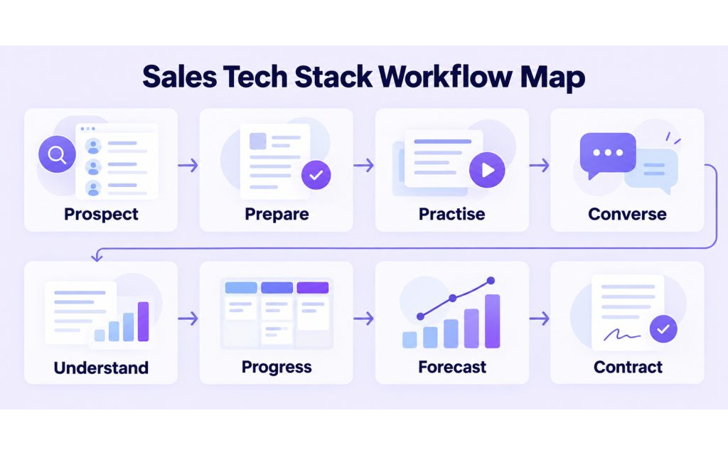 Eight workflows supported by a B2B sales tech stack